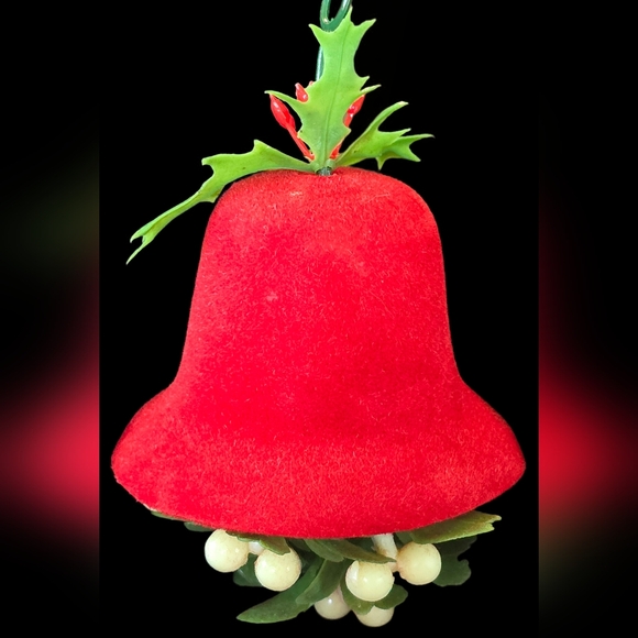 NOS Vintage Memorial Wreath Co. Flocked Christmas Kissing Bells Mistletoe - Picture 5 of 11